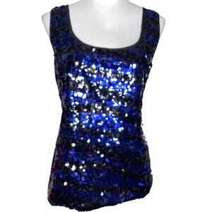 connected apparel Black Blue Sleeveless Sequin Shimmer Tank Top Blouse Plus 16